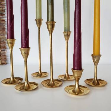 Brass Graduated Height Tulip Candlestick Holder Set of 7 