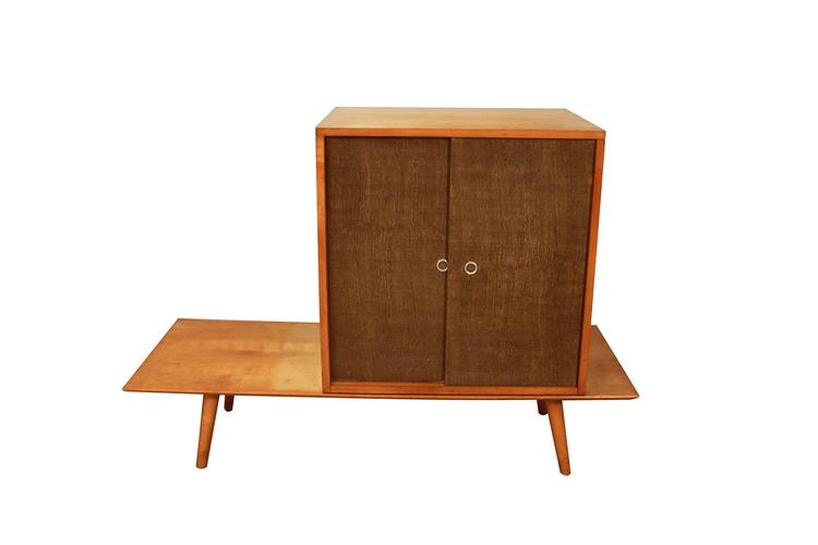 Paul McCobb Planner Group Bench Grass Cloth Cabinet Original By Winchendon Birch Wood 