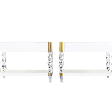 Exceptional Lucite and Brass Nightstands
