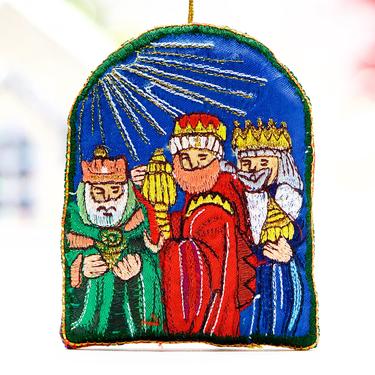 VINTAGE: Three Kings Embroidered Ornament - Wisemen Ornament - Pillow Ornament - Christmas - Holiday Ornament - SKU 15-C1-00031306 