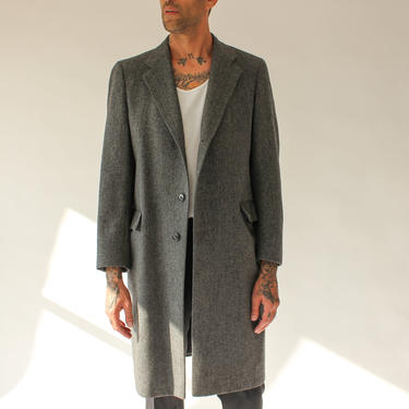 Vintage 1960 Roger Lewis Gray and Black Herringbone Tweed Overcoat | 100% Wool | Mod, Gentleman | 1960s Designer Tailored Full Length Coat 
