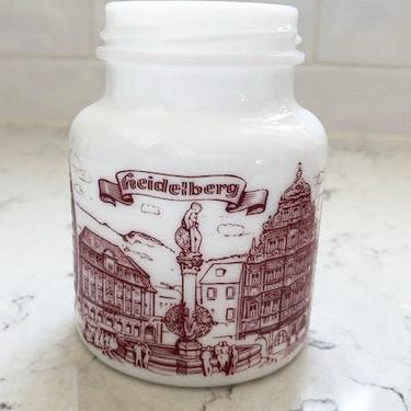 Vintage Heidelberg Small Milk Glass Mustard Jar, Antique Glass Canister Kitchen Organization by LeChalet