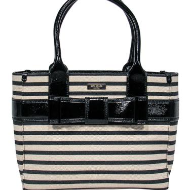 Kate Spade - Beige &amp; Black Striped Tote w/ Patent Leather Bow &amp; Trim
