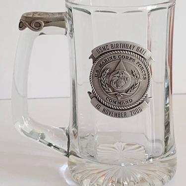 US Marine Corps Forces Command 231st USMC Birthday Ball Pewter & Cut Glass Beer Stein Military Memorabilia 5&quot; 