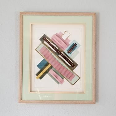 1980s 80's Tienel Postmodern Geometric Collage Wall Art / Painting 