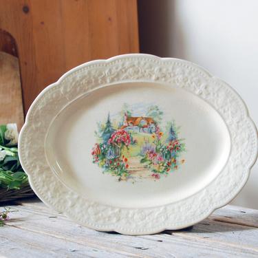 Vintage cottage pattern platter / Edwin Knowles antique platter / French cottage decor / shabby chic / vintage china serving platter 