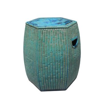 Chinese Hexagon Bamboo Theme Turquoise Green Ceramic Clay Garden Stool cs5825E 