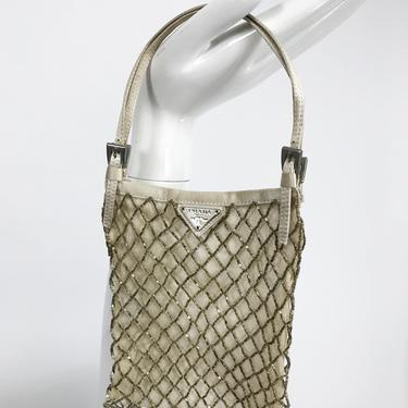 Prada Gold Beaded Silk Chiffon Lined Mini Evening Bag