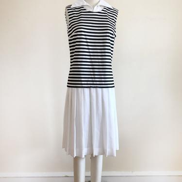 Sleeveless Black and White Striped Tennis Dress with Pleated Skirt - 1960s 