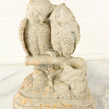 Antique Owl Lovers Plaster Match Safe by Hennecke's Statuary 