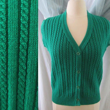Vintage Cable Knit Vest, Pendleton, Wool Sweater, Sleeveless Button Down, Green 