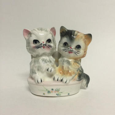 Lefton Kitsch Cat Planter with Flowers 