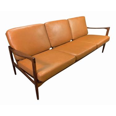 Vintage Scandinavian Mid Century Modern Walnut & Leather &quot;Candidate&quot; Sofa by Ib Kofod Larsen for OPE 