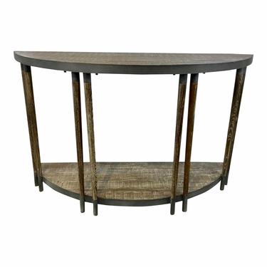 Industrial Modern Rustic Pine and Metal Demi-Lune Console Table