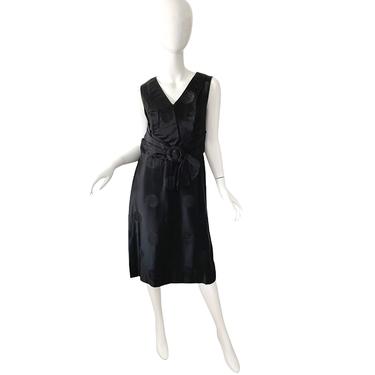 60s Brocade Asian Dress / Vintage Mod Black Party Dress / 1960s Satin Cocktail Sheath Dress Medium 