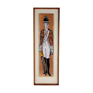 Mid-Century Modern Enameled Copper Wall Plaque Soldier Palace Guard 