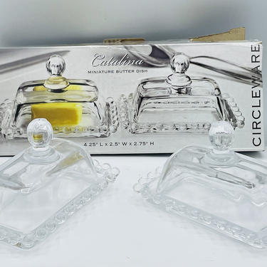 Circleware (2) Individual Covered Butter Dish And Lid Clear Glass Pair Candlewick Style- New Condition 
