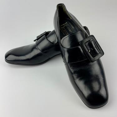 VINTAGE 1960's Side Buckle Shoes - Gianni Brazzi - Made in Italy - All Quality Leather - NOS Dead Stock - Men's Size 8 