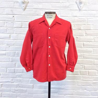 Size M Vintage 1950s Men’s Red Viyella Wool Cotton Loop Collar Casual Sport Shirt by Hathaway. Made in Great Britain 