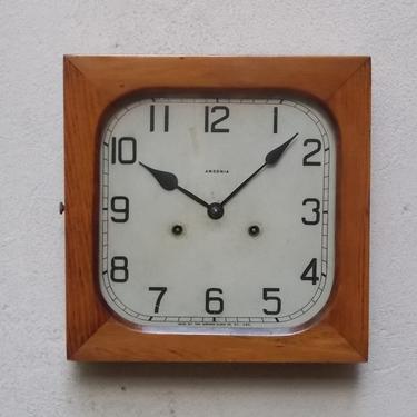 Antique Ansonia Square Wooden Chiming Wall Clock, 8-Day, 100% Original, Rare 