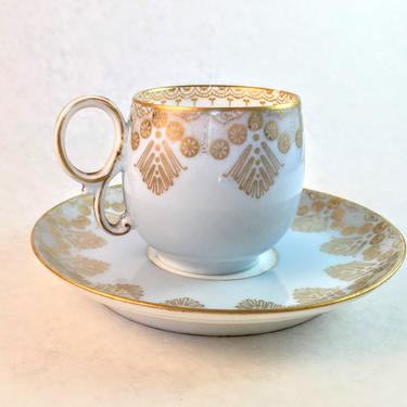 Antiques Limoges Art Deco Demi-Tasse Teacup Powder Blue and Gilt Gold 