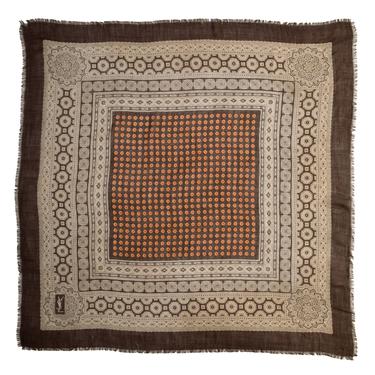 Yves Saint Laurent Vintage 1976 Russian Collection Brown Medallion Wool Scarf