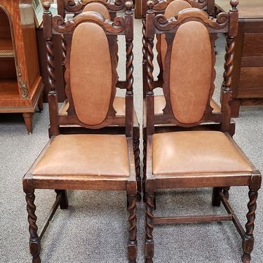 Item #DM13 Set of Four English Oak &amp; Leather Dining Chairs c.1920s