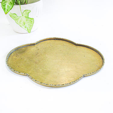 Vintage Metallic Solid Gold Brass Retro Bar Serving / Catch All Tray 
