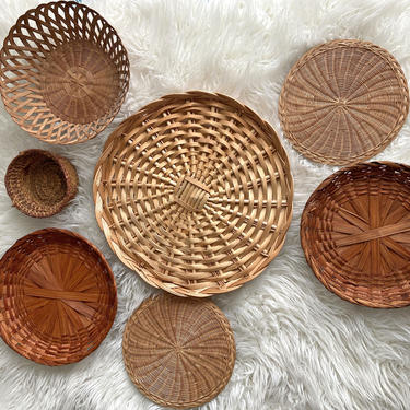 Vintage Set of 8 Wall Basket Wall Coverings | Boho, Shabby Chic, Rustic Basket Wall Decor, Collage, Rattan Wall Baskets 