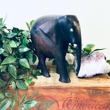 Vintage Elephant Carving, Wood Carved Elephant, Dark Wood, Vintage Home Decor, Elephant Figurine, Good Luck, Small Figurine, Collectible 