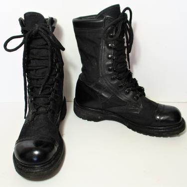 Vintage Combat Boots, 8D Men, Black Leather Fabric Jump Boots, Jump Boots, Lace Up, Steel Toe 
