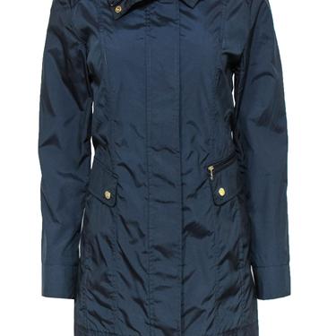 Cole Haan - Navy Buttoned & Zip-Up Hooded Rain Jacket Sz S