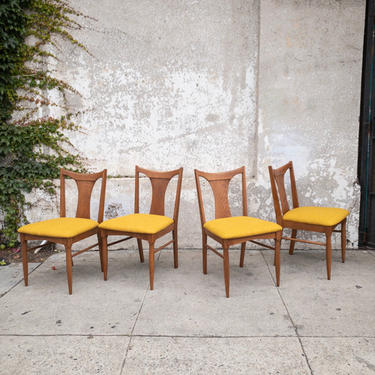 Newly Upholstered in Vintage Mustard American Red Oak Dining Chairs