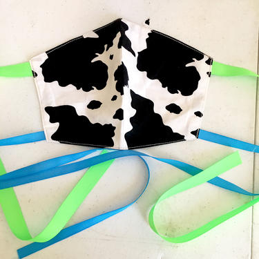 Cow Print Face Mask- Moo Cow Covid 19 Mask-Black White Mask-Cow Kids Mask-Handmade Face Mask-Handmade In Nola-Coronavirus Mask-Raver Mask 