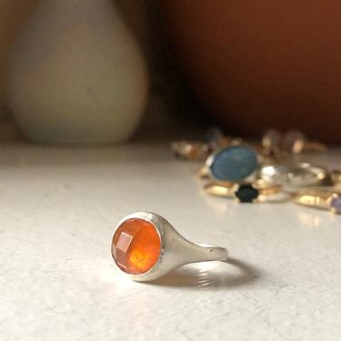 Rosecut Faceted Citrine Scoop Ring in Sterling Silver Wax Carved Cast Ring 