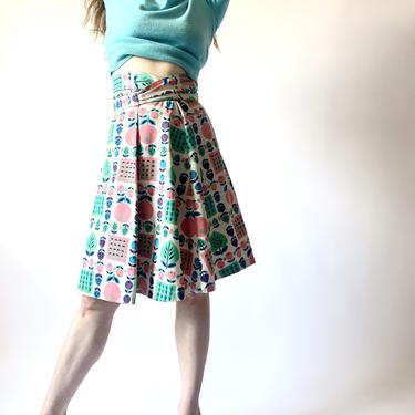 vintage mod print skirt 60s cotton wrap skirt w26 