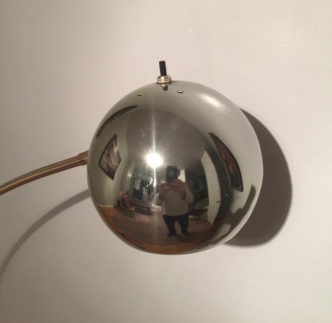 Mid Century Modern Atomic Eyeball Shade, Rivet Brass Arc Mid Century Modern Floor Lamp