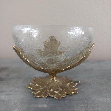 Vintage gold toned and glass pedestal bowl 