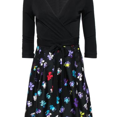 Diane von Furstenberg - Black Floral A-Line Floral Dress Sz 6