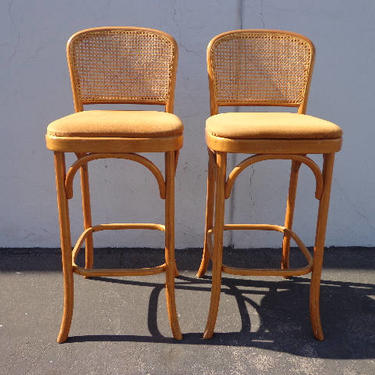 2 Bar Stools Thonet Bentwood Pair of Dining Chair Wood Cane Boho Chic Vintage Seating Mid Century Modern Vintage Furniture MCM Le Corbusier 