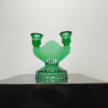 vintage green glass candle holder 