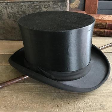 1850s Delton Black Silk Top Hat, Collapsible, Made in Germany, Victorian Period Clothing 