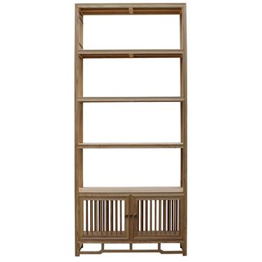 Chinese Light Natural Raw Wood Shutter Doors Bookcase Display Cabinet cs4936S