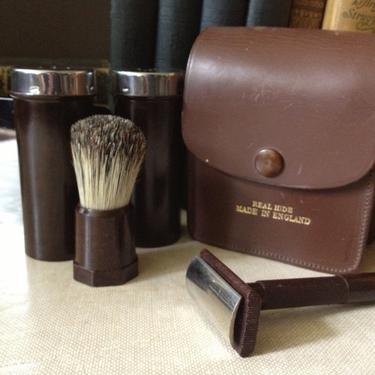 Gilette Travel Shaving Grooming Kit Sheffield England Mens Leather Case Bakelite 