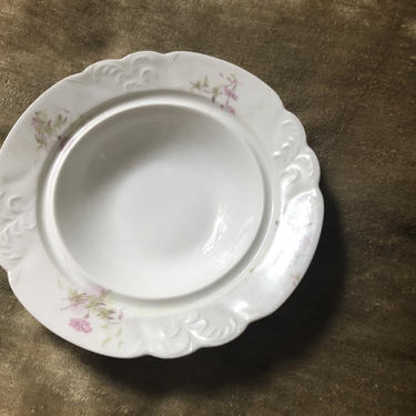 antique French Limoges porcelain bowl | hand painted with pink flowers, floral soup bowl 