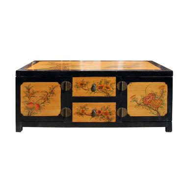 Chinese Two Color Graphic Rectangular Swing Drawers Coffee Table cs5898E 