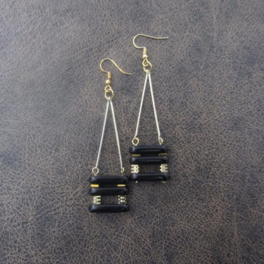 Geometric earrings, black and gold statement earrings, mid century modern earrings, Brutalist earrings, unique Art Deco earrings 
