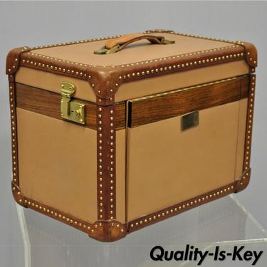 Custom Vintage Italian Leather Toiletry Box Case Travel Trunk Brass Nail Trim