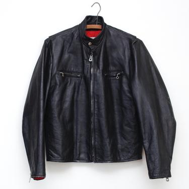 Vintage 1970s Men's Leather Biker Jacket - Black Leather Moto Jacket Made in Japan - XS/S 