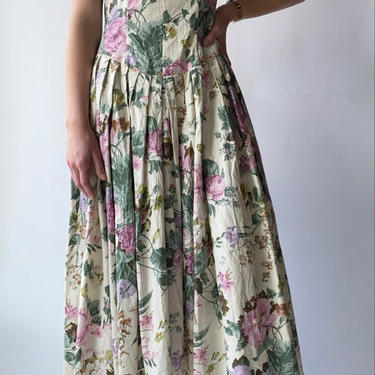 Vintage 1980s Floral Print Garden Dress M